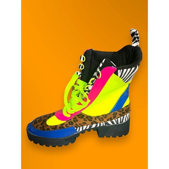 Cape Robbin Commander Multi-Color Lug Sole Lace Up Chunk Heel Platform Boots 10M - Picture 9 of 11